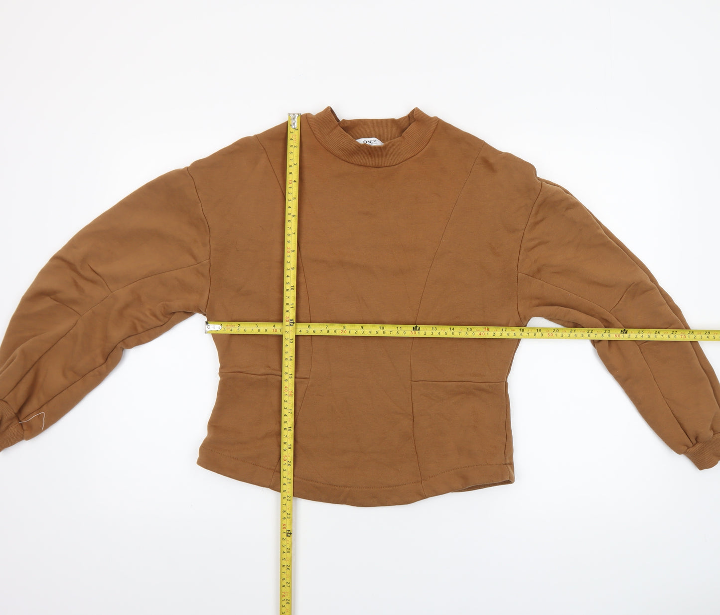ONLY Women Brown Long Sleeve Basic Crew Neck Top M