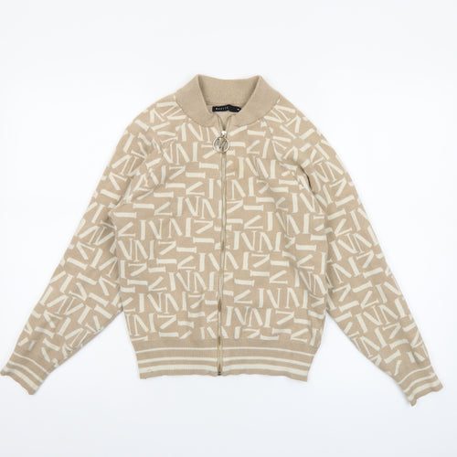 Mohito Women's Beige XS Full Zip Knit Jumper with Logo Design