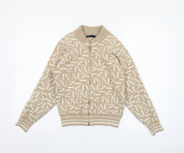 Mohito Women's Beige XS Full Zip Knit Jumper with Logo Design