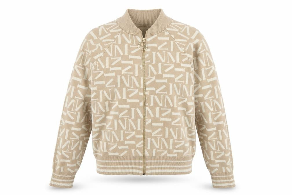 Mohito Women's Beige XS Full Zip Knit Jumper with Logo Design