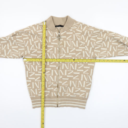 Mohito Women's Beige XS Full Zip Knit Jumper with Logo Design