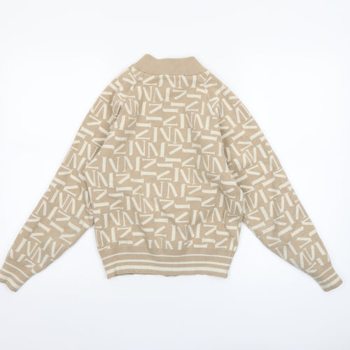 Mohito Women's Beige XS Full Zip Knit Jumper with Logo Design