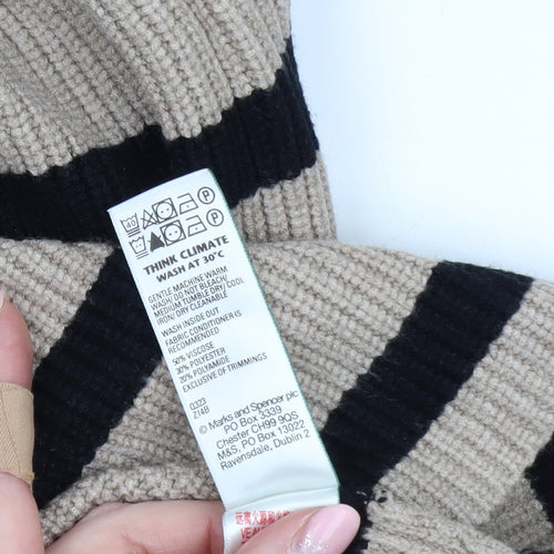Marks and Spencer Womens Beige Black Striped Roll Neck Jumper Size L