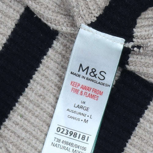 Marks and Spencer Womens Beige Black Striped Roll Neck Jumper Size L