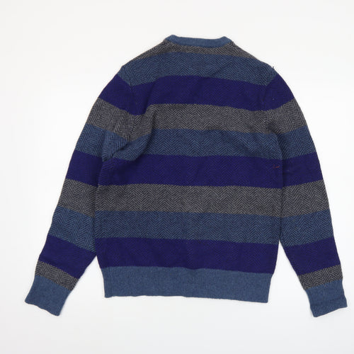 GAP Men Blue Grey Striped Lambswool V-Neck Jumper Size S