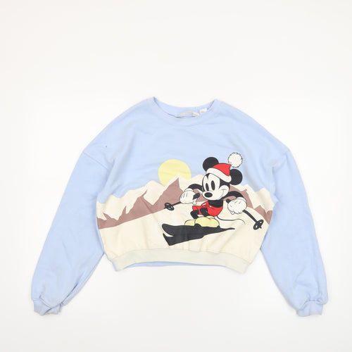 H&M Girls Blue Mickey Mouse Ski Graphic Pullover Sweatshirt 11-12 Years