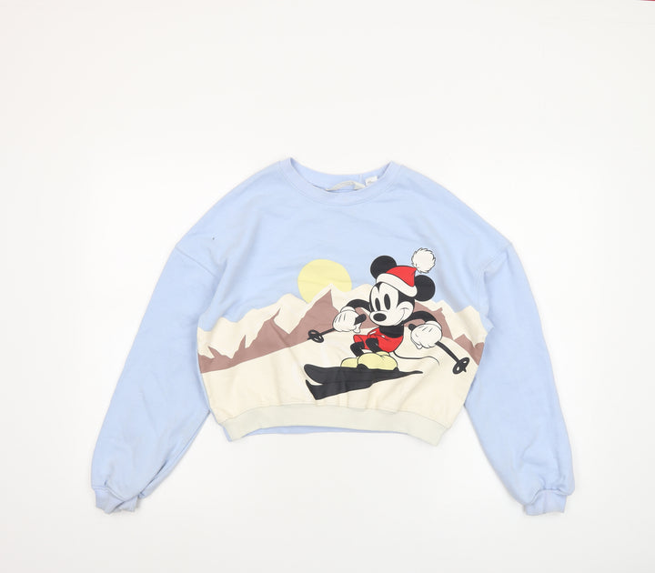 H&M Girls Blue Mickey Mouse Ski Graphic Pullover Sweatshirt 11-12 Years