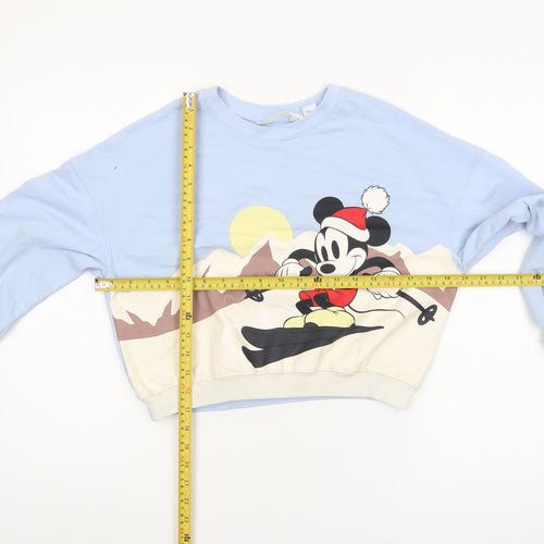 H&M Girls Blue Mickey Mouse Ski Graphic Pullover Sweatshirt 11-12 Years