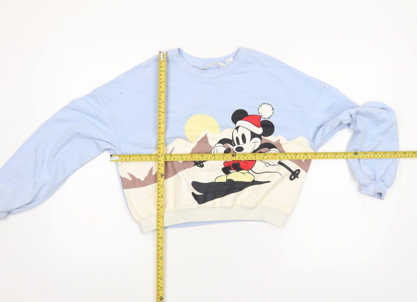 H&M Girls Blue Mickey Mouse Ski Graphic Pullover Sweatshirt 11-12 Years