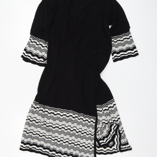 New Look Women’s Black & White Knit Wrap Dress Size 8 3/4 Sleeve