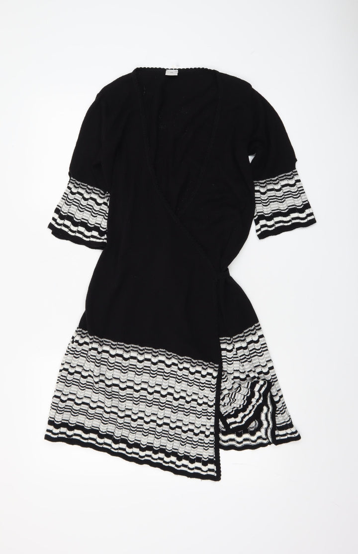New Look Women’s Black & White Knit Wrap Dress Size 8 3/4 Sleeve