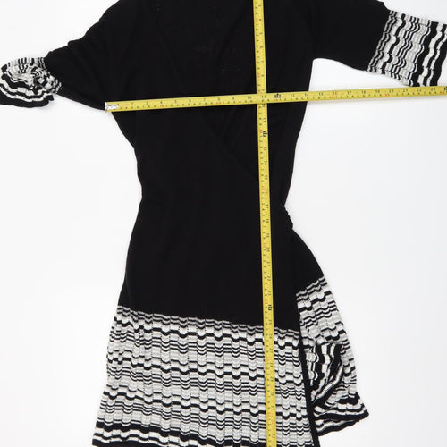 New Look Women’s Black & White Knit Wrap Dress Size 8 3/4 Sleeve