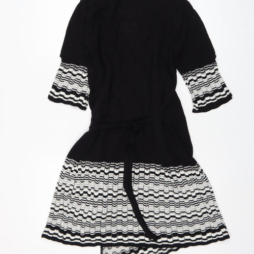 New Look Women’s Black & White Knit Wrap Dress Size 8 3/4 Sleeve