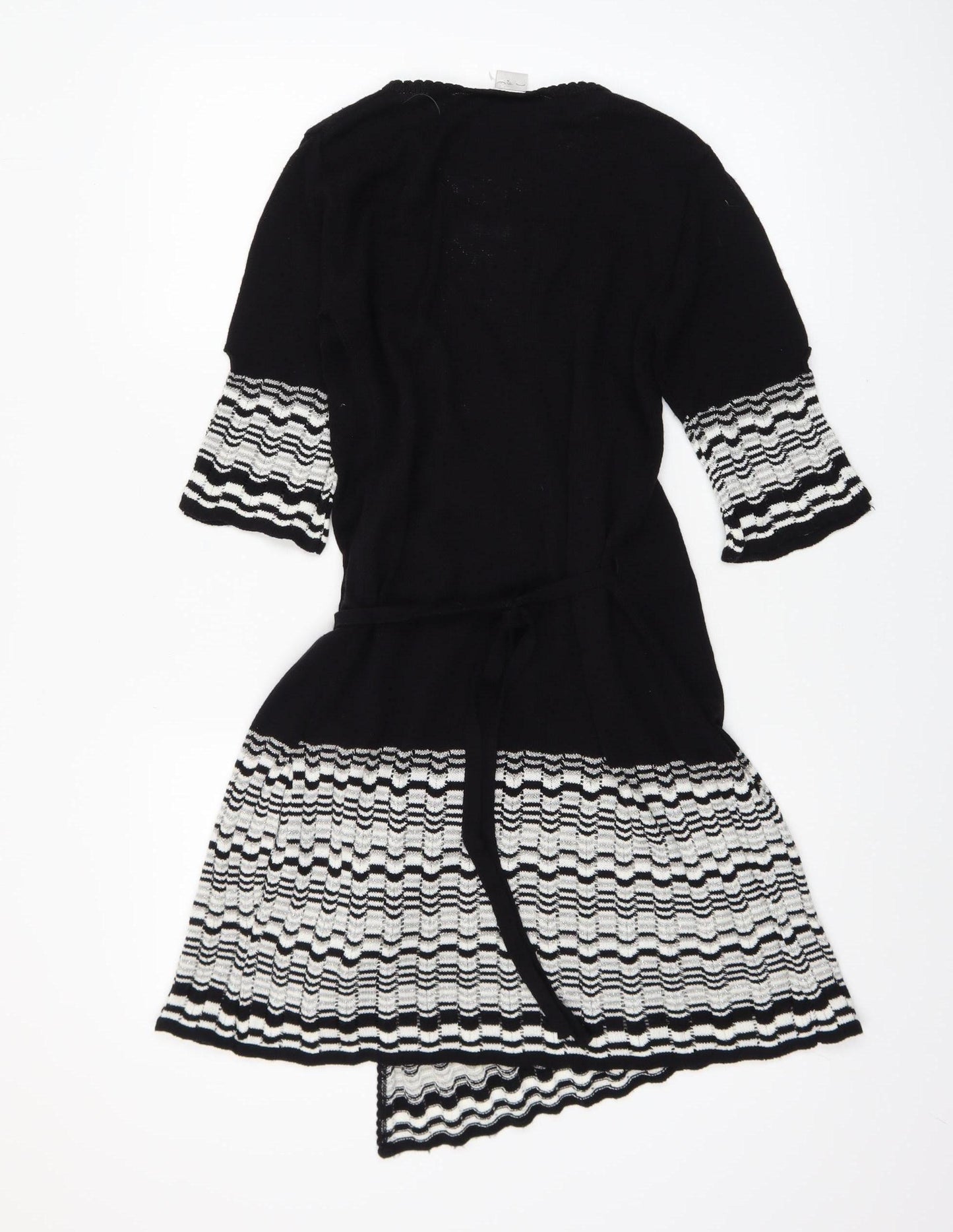 New Look Women’s Black & White Knit Wrap Dress Size 8 3/4 Sleeve