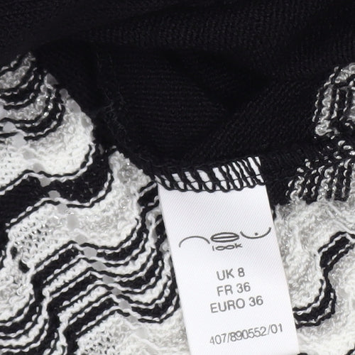 New Look Women’s Black & White Knit Wrap Dress Size 8 3/4 Sleeve