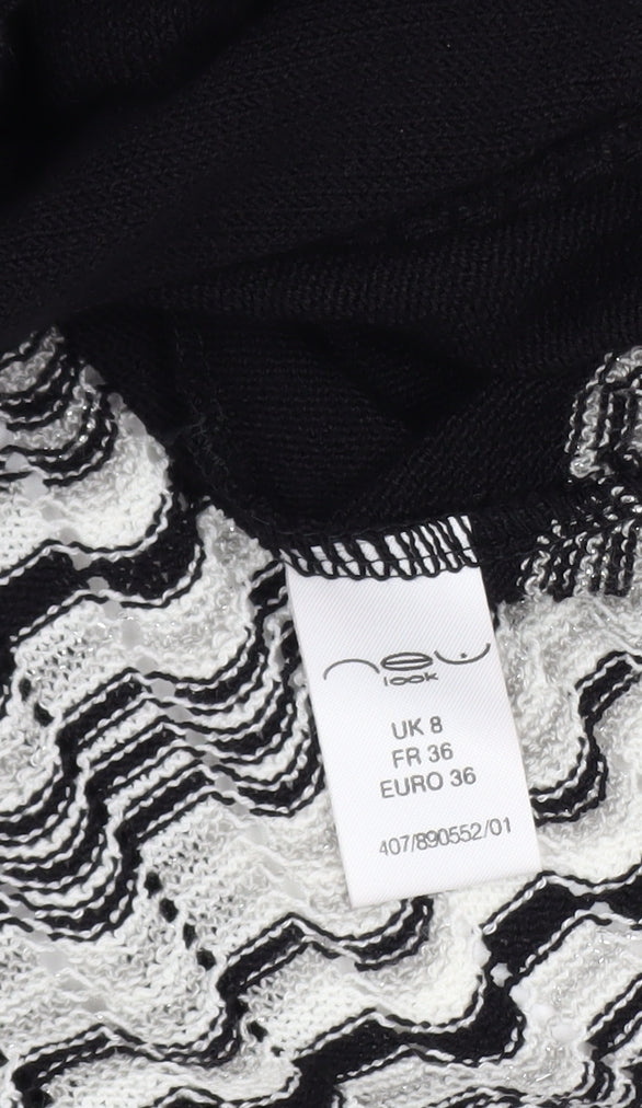 New Look Women’s Black & White Knit Wrap Dress Size 8 3/4 Sleeve