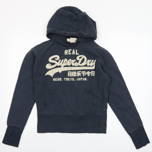 Superdry Womens Navy Pullover Hoodie Small Cotton Logo Casual