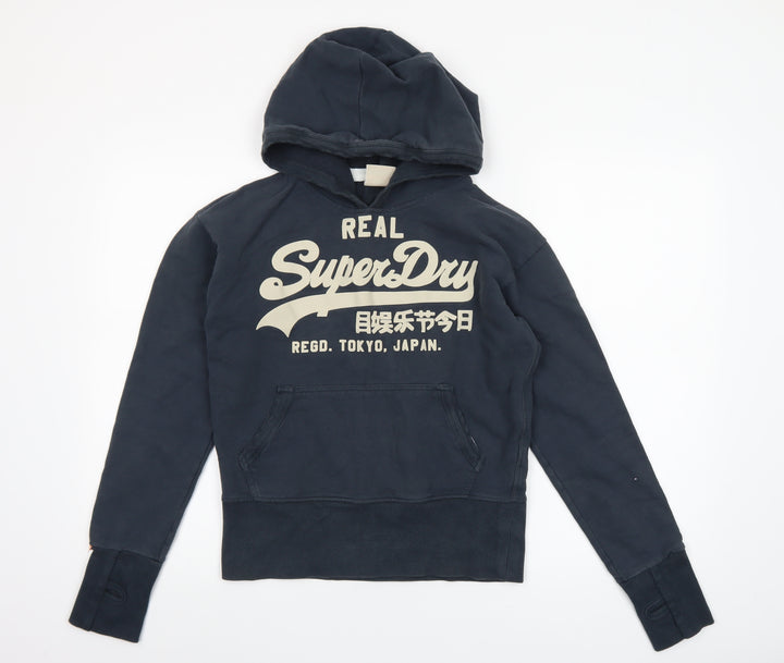 Superdry Womens Navy Pullover Hoodie Small Cotton Logo Casual