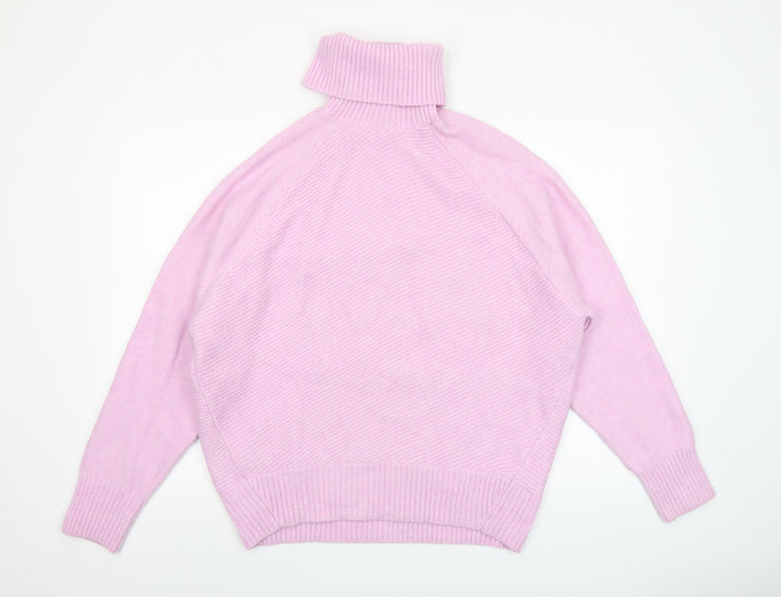 MNG Women's Pink Roll Neck Relaxed Knit Jumper Size M