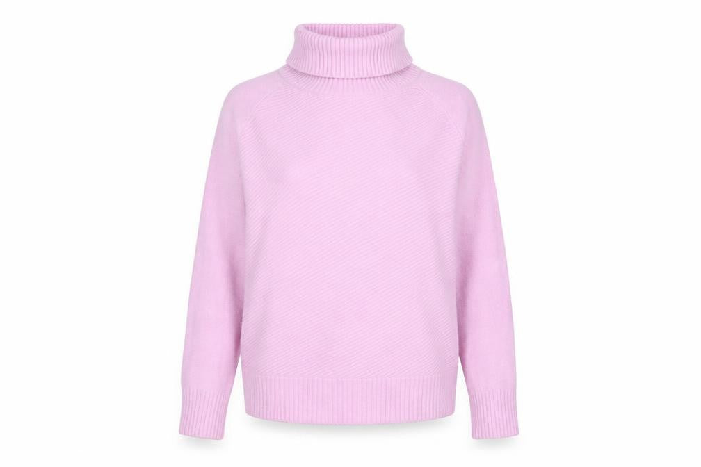Front view of Mango Women's Pink Roll Neck Relaxed Knit Jumper, size M