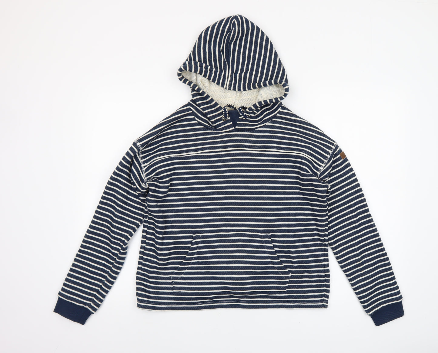 Roxy Womens Blue Striped Pullover Hoodie XS Cotton Blend