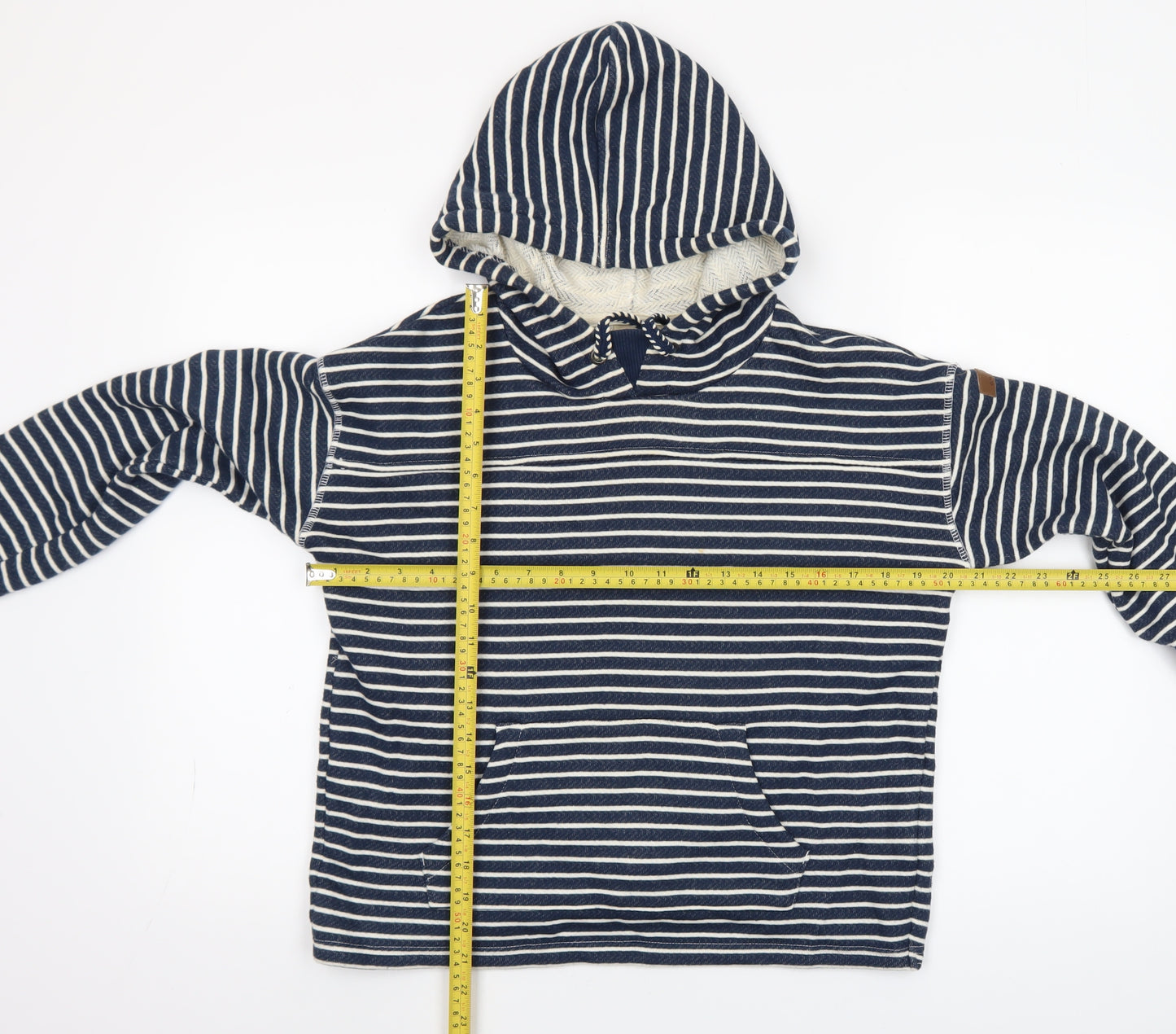 Roxy Womens Blue Striped Pullover Hoodie XS Cotton Blend