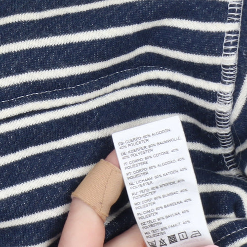 Roxy Womens Blue Striped Pullover Hoodie XS Cotton Blend