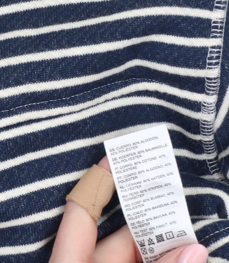 Roxy Womens Blue Striped Pullover Hoodie XS Cotton Blend