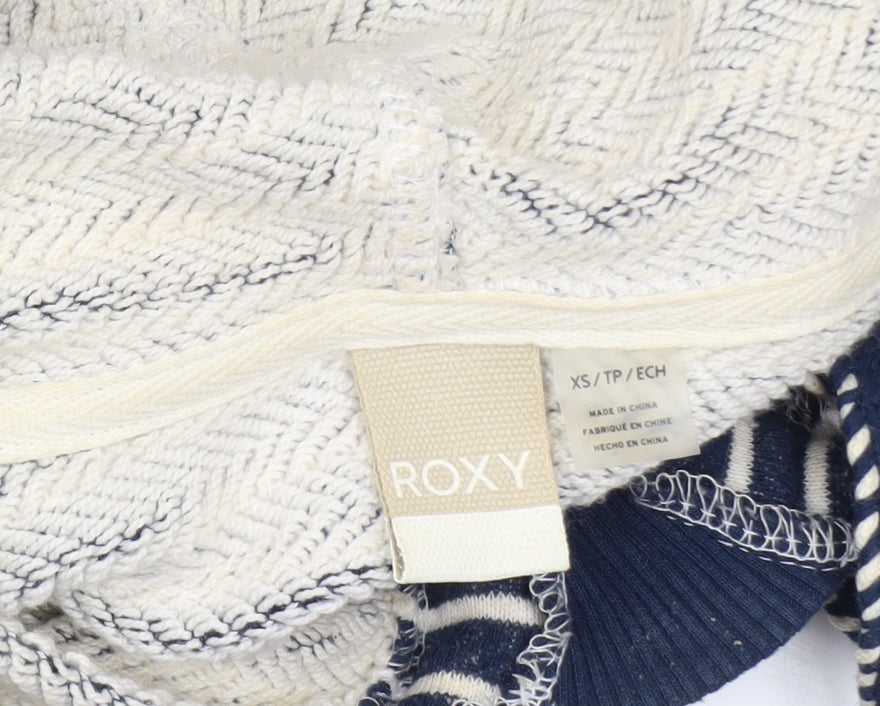 Roxy Womens Blue Striped Pullover Hoodie XS Cotton Blend