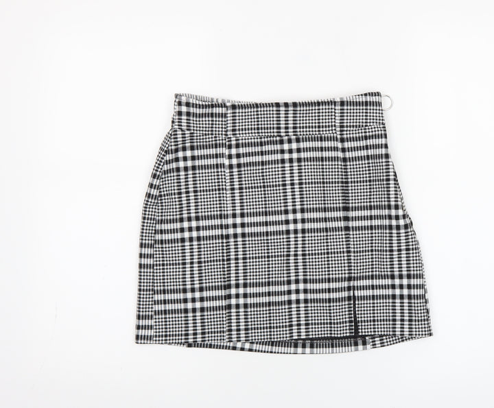 Bershka Women Black Check A-Line Short Skirt Size M
