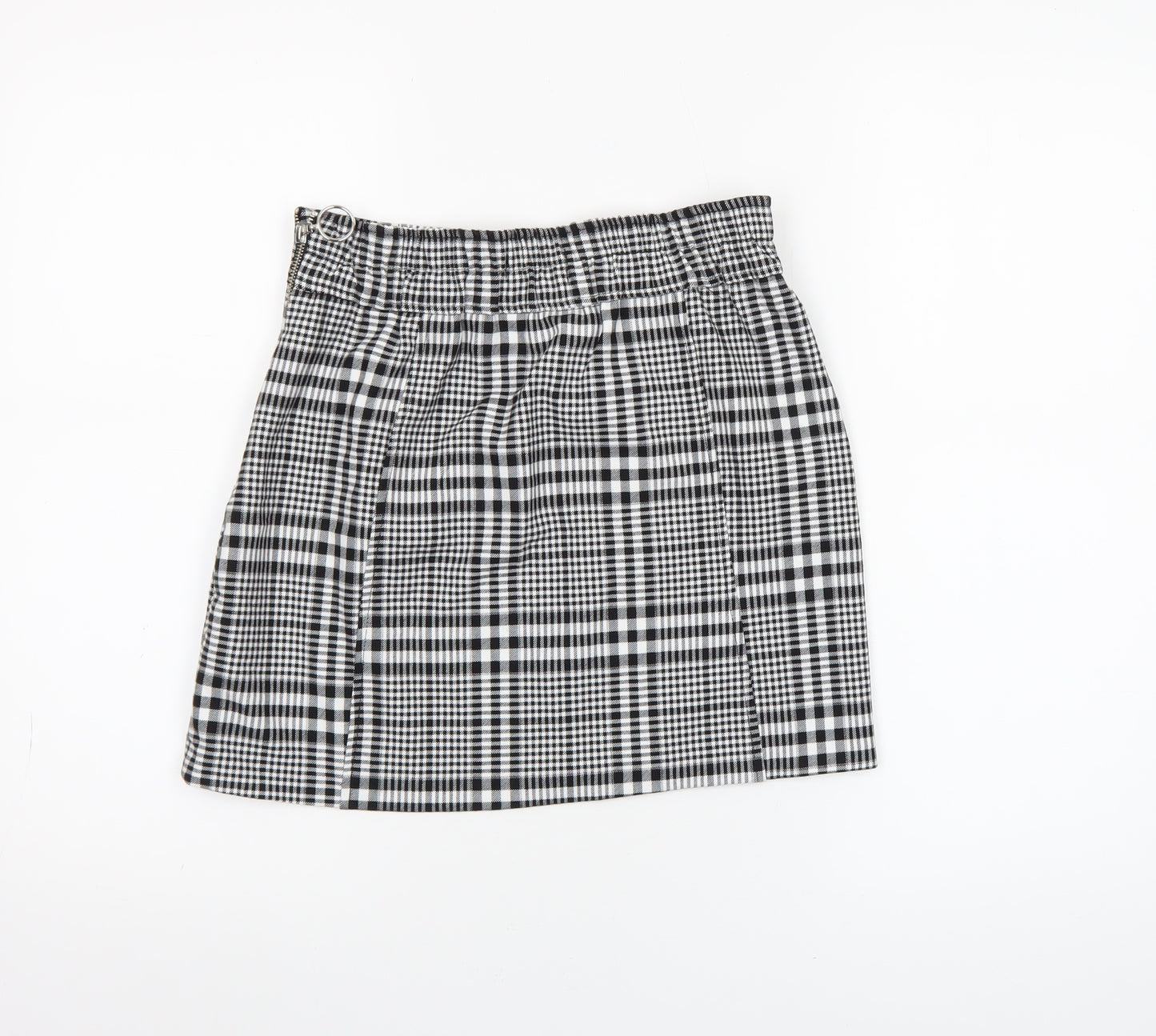 Bershka Women Black Check A-Line Short Skirt Size M