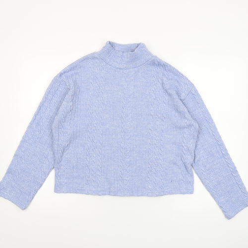 New Look Women Blue Cable Knit High Neck Pullover Sweater Size S
