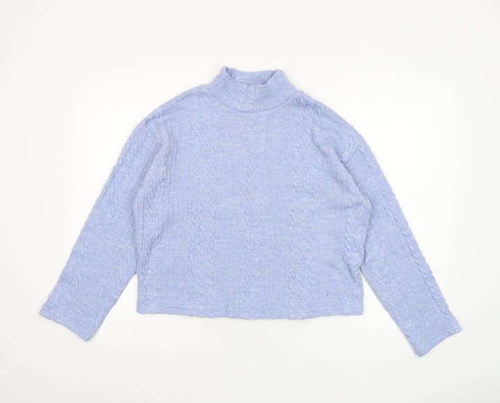 New Look Women Blue Cable Knit High Neck Pullover Sweater Size S