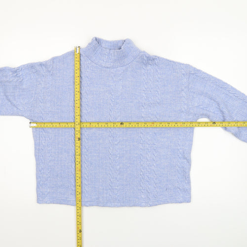New Look Women Blue Cable Knit High Neck Pullover Sweater Size S