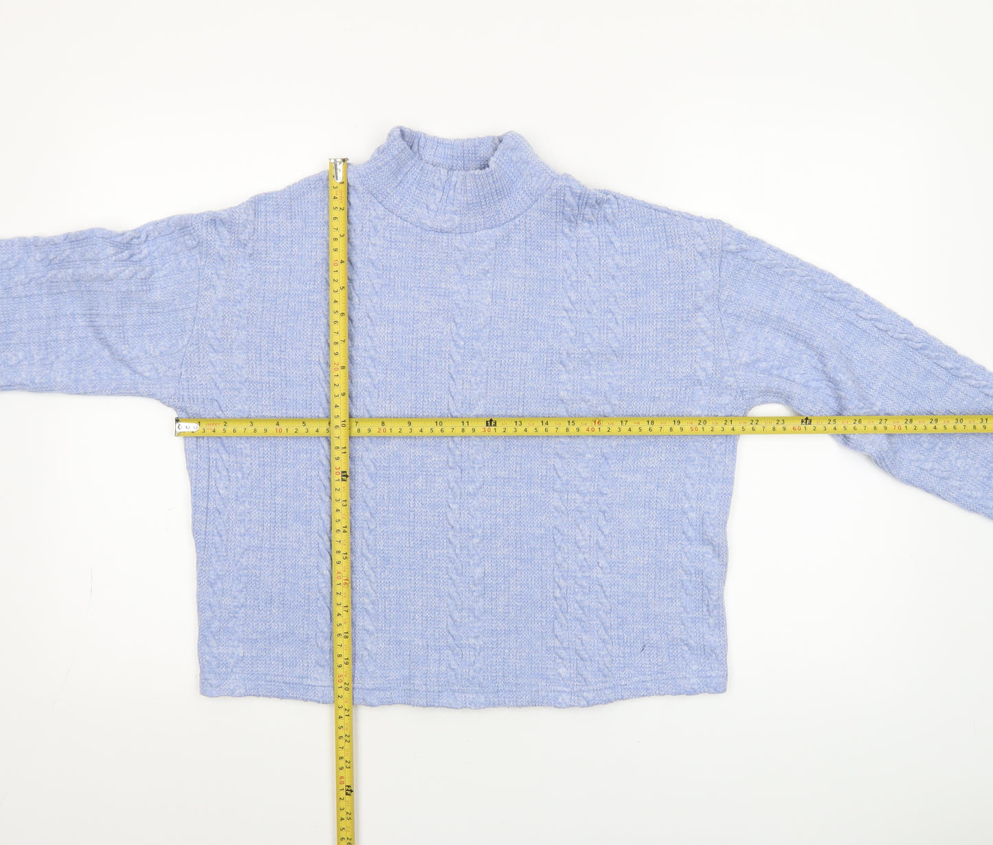 New Look Women Blue Cable Knit High Neck Pullover Sweater Size S