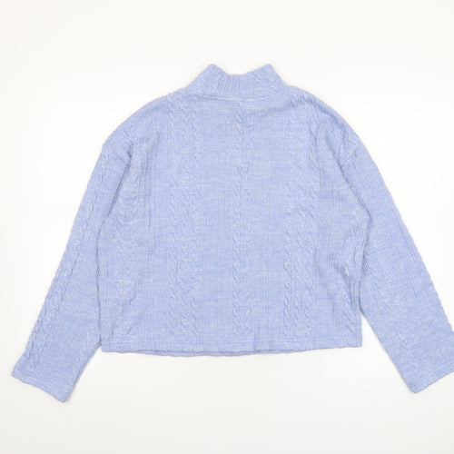 New Look Women Blue Cable Knit High Neck Pullover Sweater Size S