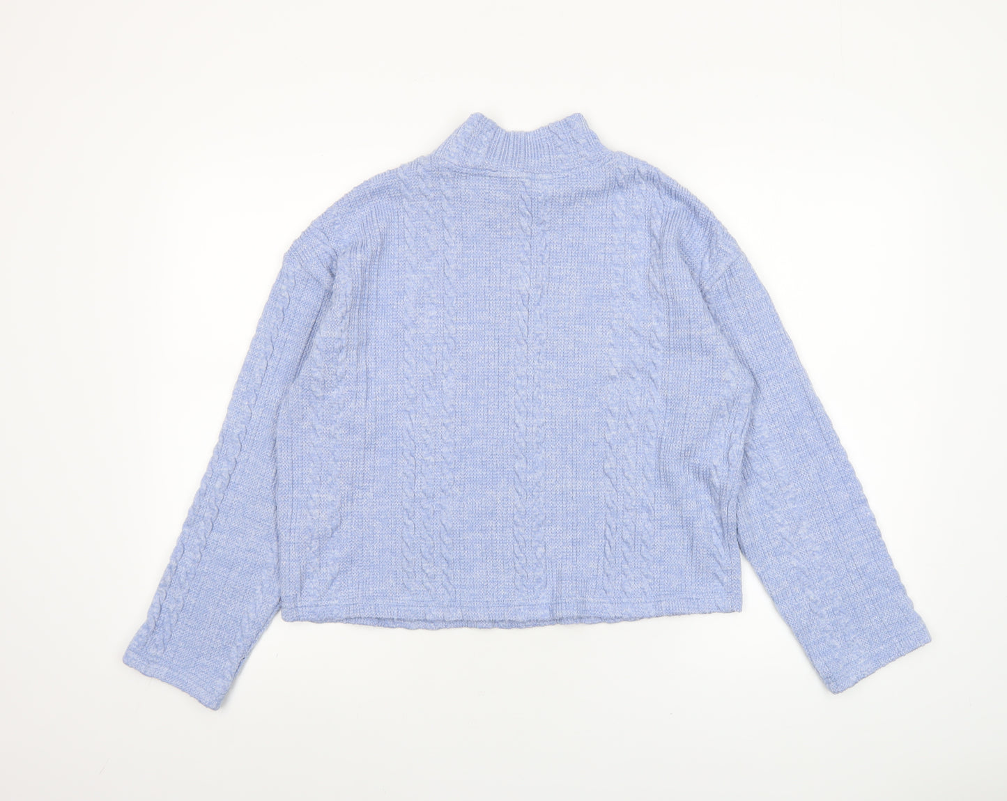 New Look Women Blue Cable Knit High Neck Pullover Sweater Size S