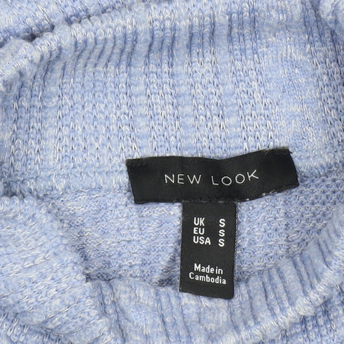 New Look Women Blue Cable Knit High Neck Pullover Sweater Size S