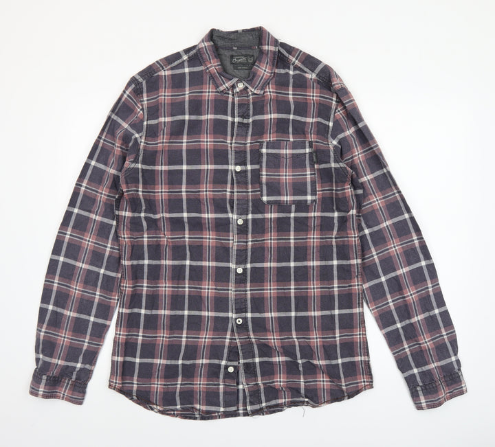 Jack & Jones Originals Men's Blue Checked Cotton Long Sleeve Shirt Large
