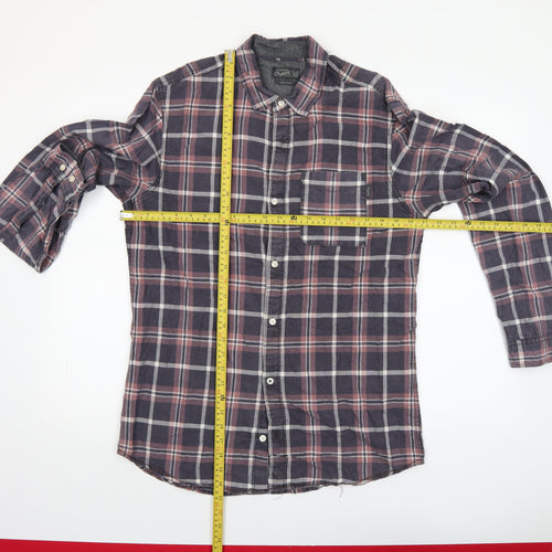 Jack & Jones Originals Men's Blue Checked Cotton Long Sleeve Shirt Large