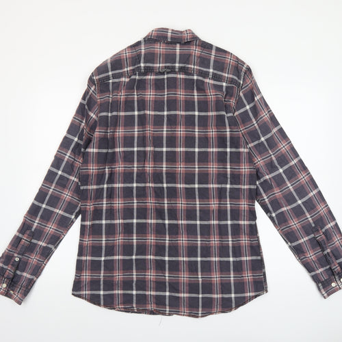 Jack & Jones Originals Men's Blue Checked Cotton Long Sleeve Shirt Large