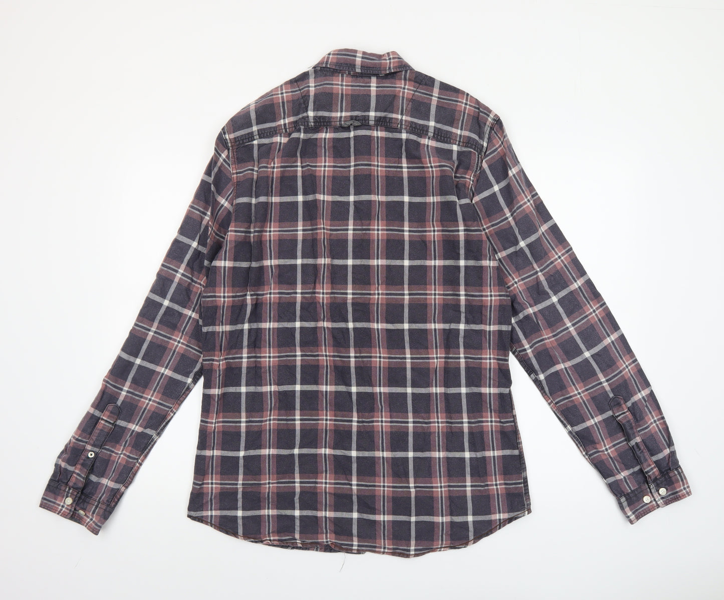 Jack & Jones Originals Men's Blue Checked Cotton Long Sleeve Shirt Large