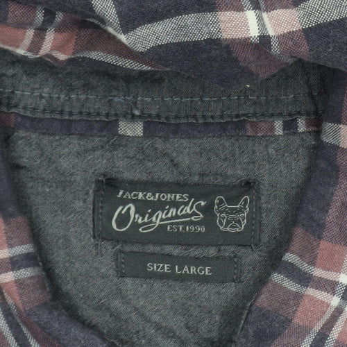 Jack & Jones Originals Men's Blue Checked Cotton Long Sleeve Shirt Large