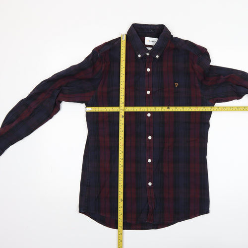 Farah Men Burgundy Navy Check Slim Fit Long Sleeve Shirt M