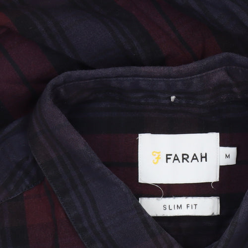 Farah Men Burgundy Navy Check Slim Fit Long Sleeve Shirt M