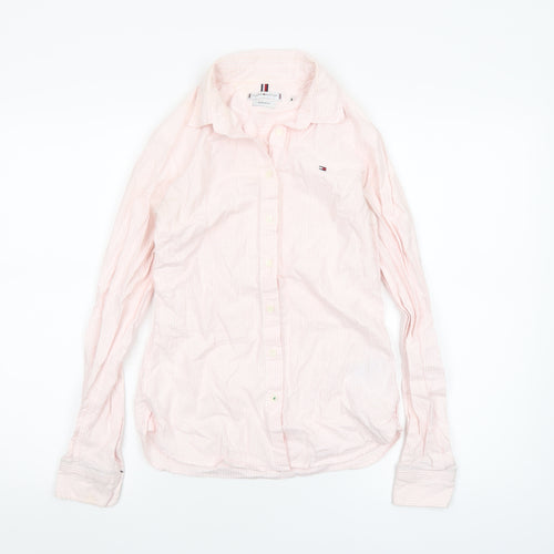 Tommy Hilfiger Women Pink Striped Button-Up Shirt Size 2 Regular Fit