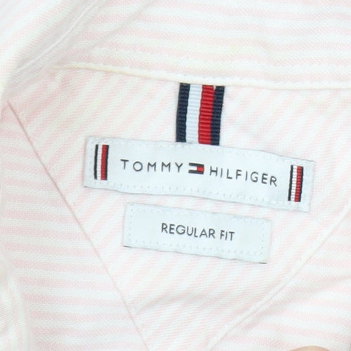 Tommy Hilfiger Women Pink Striped Button-Up Shirt Size 2 Regular Fit