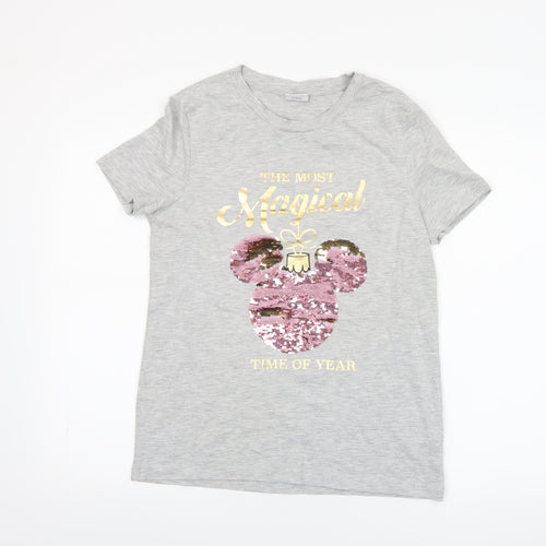 Disney Women’s Grey Sequin Christmas T-Shirt UK 8