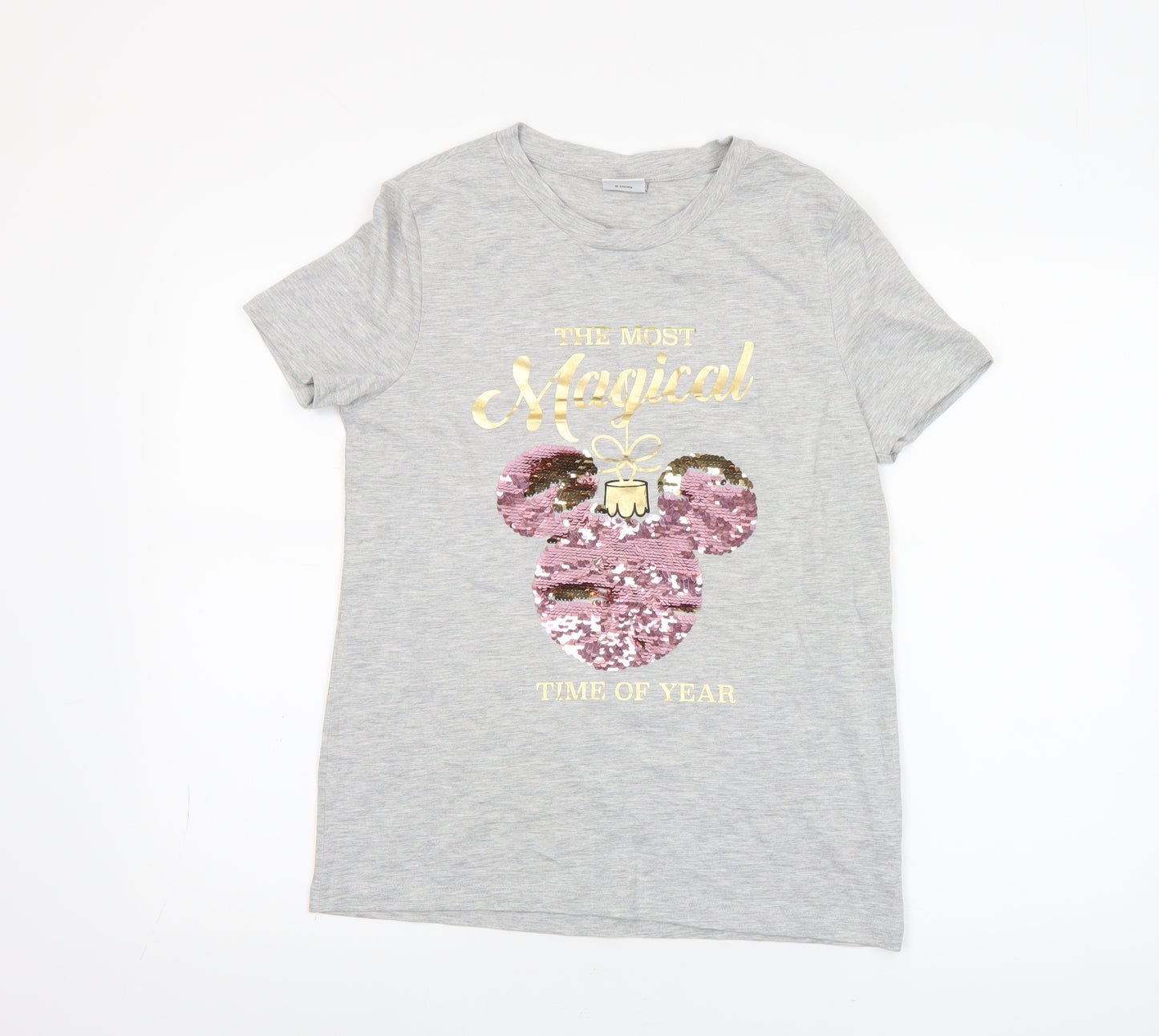 Disney Women’s Grey Sequin Christmas T-Shirt UK 8