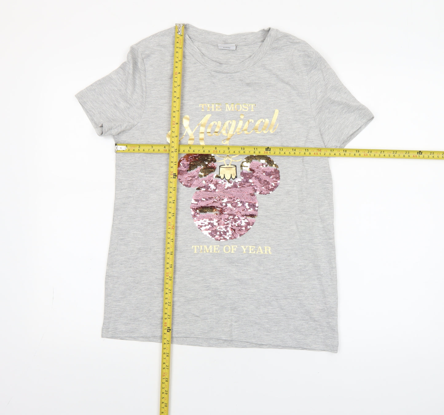 Disney Women’s Grey Sequin Christmas T-Shirt UK 8